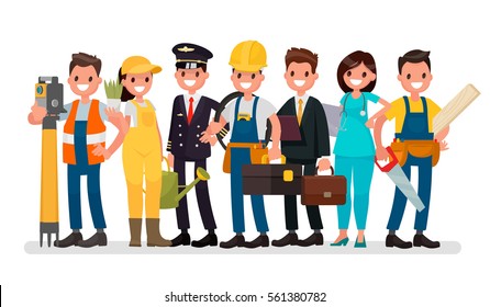 Labor Day. A group of people of different professions on a white background. Vector illustration in a flat style