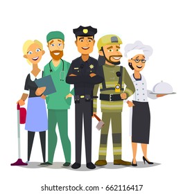 Labor Day. A group of people of different professions on a white background. Vector illustration in a flat style