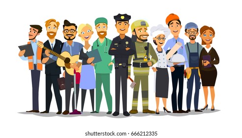 Labor Day. A group of people of different professions on a white background. Vector illustration in a flat style