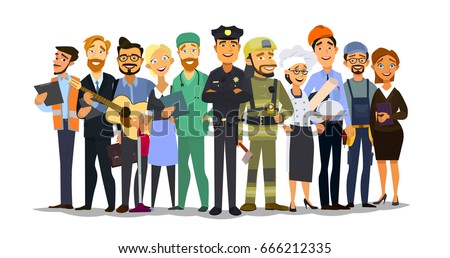 Labor Day. A group of people of different professions on a white background. Vector illustration in a flat style