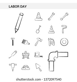 Labor day hand drawn Icon set style, isolated on white background. - Vector