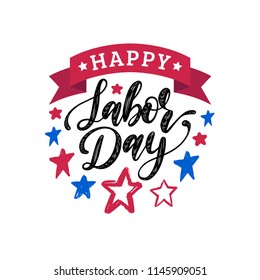 Labor Day, hand lettering on stars background. Vector illustration of USA holiday for greeting or invitation card, festive poster or banner. 