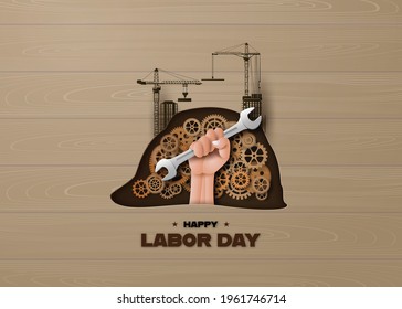 Labor Day with hand and tool ,paper collage style with digital craft .