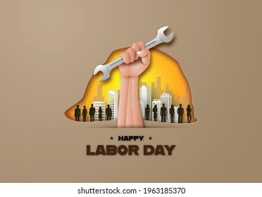 Labor Day with hand and tool ,paper collage style with digital craft .