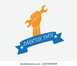 Labor Day Hand with wrench and text Labor Day, EPS 10 vector illustration. 