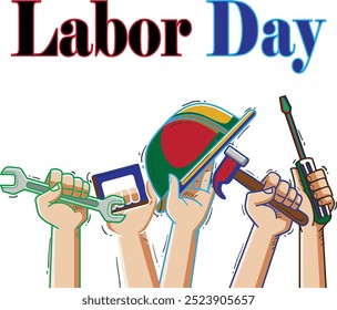 Labor day.
Happy Labor Day banner. Promotion banner for USA Labor Day with USA flags and cloudy sky at sunrise. Realistic vector illustration for decoration banners, posters, social media, advertising