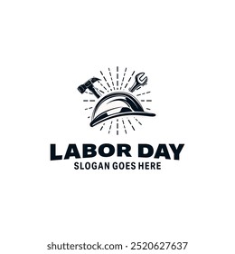 Labor Day. helmet with hammer and wrench logo design