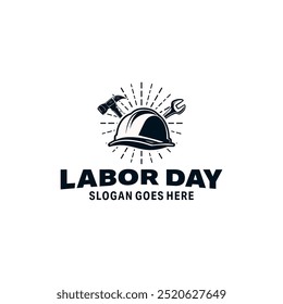 Labor Day. helmet with hammer and wrench logo design