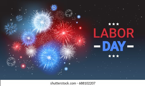 Labor Day Holiday Greeting Card With Firework Banner Flat Vector Illustration