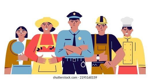 Labor Day holiday horizontal vector with large group of diverse workers of various professions and specialists. Modern flat vector cartoon illustration concept for banner, poster, layout.