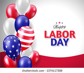 Labor Day holiday in USA greeting card design concept with patriotic US flag balloons. - Vector