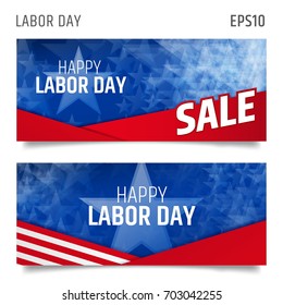 Labor day horizontal banners. Labor day sale promotion advertising banner template. American labor day background. Labor day wallpaper. Voucher discount. Vector illustration. American card background.