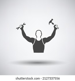 Icono del Día del Trabajo. Gris oscuro sobre fondo gris con sombra redonda. Ilustración vectorial.