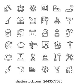 Labor day icon set. Building and construction set. Linear style.