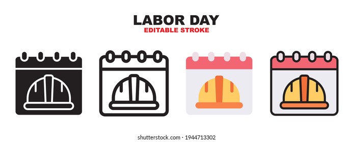 Juego de iconos Día del Trabajo con estilos diferentes. Iconos diseñados en color relleno, contorno, plano, glifo y línea. Actrazo editable y píxel perfecto. Se puede usar para web, móvil, ui y más.