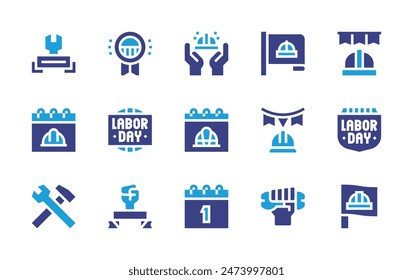 Labor Day icon set. Duotone color. Vector illustration. Containing laborday, flag, badge, wrench, labourday.