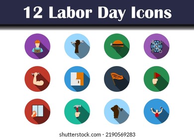 Labor Day Icon Set. Flat Design With Long Shadow. Vector illustration.