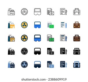 Labor Day Icon Set, Set of work, factory, hazard, safety glasses, salary, contract, briefcase, icons