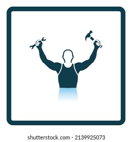 Labor Day Icon. Square Shadow Reflection Design. Vector Illustration.