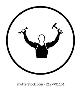 Labor Day Icon. Thin Circle Stencil Design. Vector Illustration.