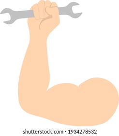 Labor Day Icon. Wrench in fist. Flat Color Design. Vector Illustration.