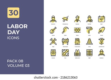 Labor day Icons Collection. Set contains such Icons as labor, construction, 8 may, tools, and more