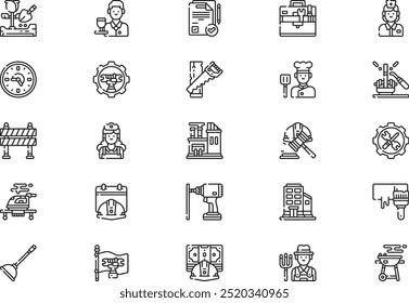 Labor day icons collection is a vector illustration with editable stroke.