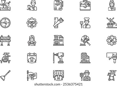 La colección de iconos del día del trabajo es una Ilustración vectorial con trazo editable.