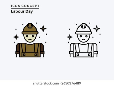 Ícones do dia do trabalho e ilustração do vetor do trabalhador da construção para o dia do trabalho com efeito leve	
