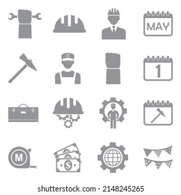 Iconos del Día del Trabajo. Diseño plano gris. Ilustración vectorial.