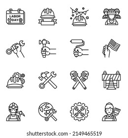 Labor day icons set 1 with white background. thin line style stroke vector.
