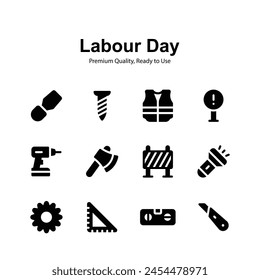 Labor day icons set, premium vectors ready to use