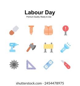 Labor day icons set, premium vectors ready to use