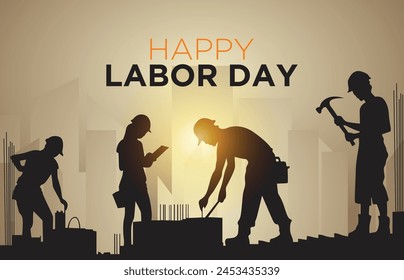 Labor day illustration featuring happy workers in action