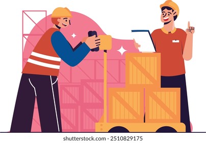 Labor Day illustration provides a visual display of people working as delivery service employees, labor day illustration with a bright background gives the impression of hard work.