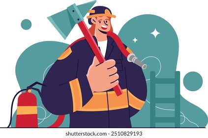 Labor Day illustration provides a visual display of people working as firefighters, labor day illustration with a bright background gives the impression of hard work.