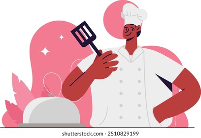 Labor Day illustration provides a visual display of people working as a man working as a cook, labor day illustration with a bright background gives the impression of hard work.