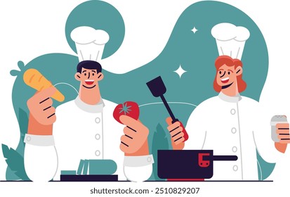 Labor Day illustration provides a visual display of people working as men and women working as chefs, labor day illustration with bright background gives the impression of hard work.