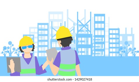 labor day illustration of workers discussing their project