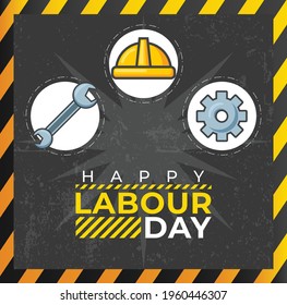 Labor day international worker's day democracy culture with safety yellow helmet with green board background.