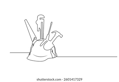 Labor Day isolated on white background. 1st may celebration, one line drawing labor day concept Doodle vector illustration
