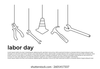 Labor Day isolated on white background. 1st may celebration, one line drawing labor day concept Doodle vector illustration
