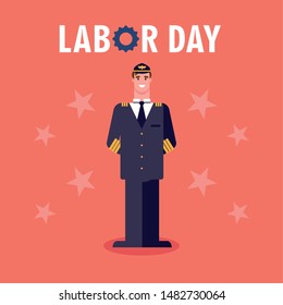 labor day label with man pilot