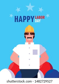labor day label with man worker construction