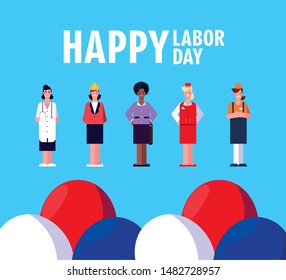 labor day label with women professionals