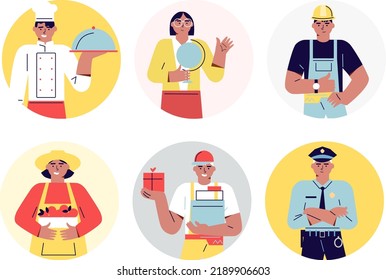 Labor Day. large people diverse workers of various professions and specialists. Modern flat vector cartoon illustration concept for banner, poster, layout. Cook, police, doctor, teacher ect