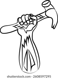 Labor Day Line Art of Hand Holding a Hammer vector illustration