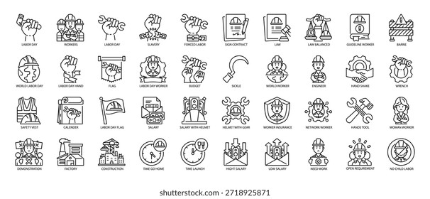 Conjunto de iconos de línea del día del trabajo