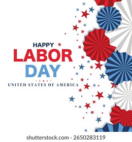 Labor Day logo background USA - blue background, stars, stripes, the United States flag - labor day vector illustration