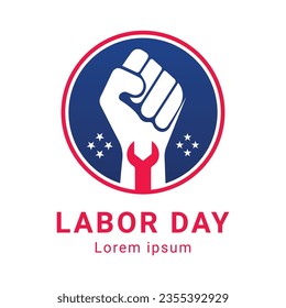 Mano de trabajo de diseño del logotipo del Día del Trabajo con logotipo en llave